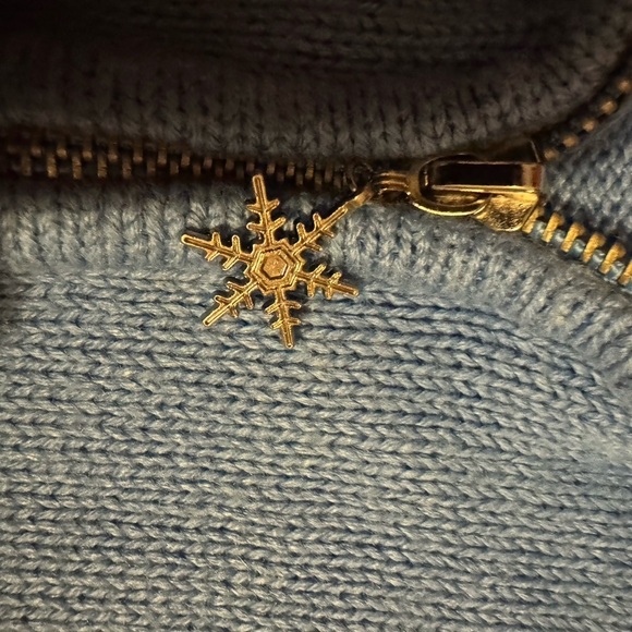 Blue Zip-Up Sweater with Snowflake Design - Picture 3 of 6